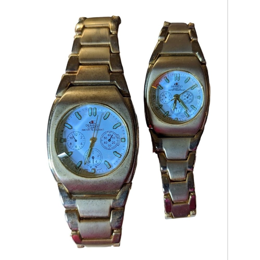 Denacci Watch Men Women Silver Tone Faceted Blue Crystal Dial Set